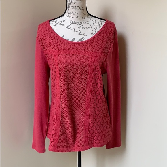 Lucky Brand Tops - Lucky Brand Lacy Overlay Waffle Knit
